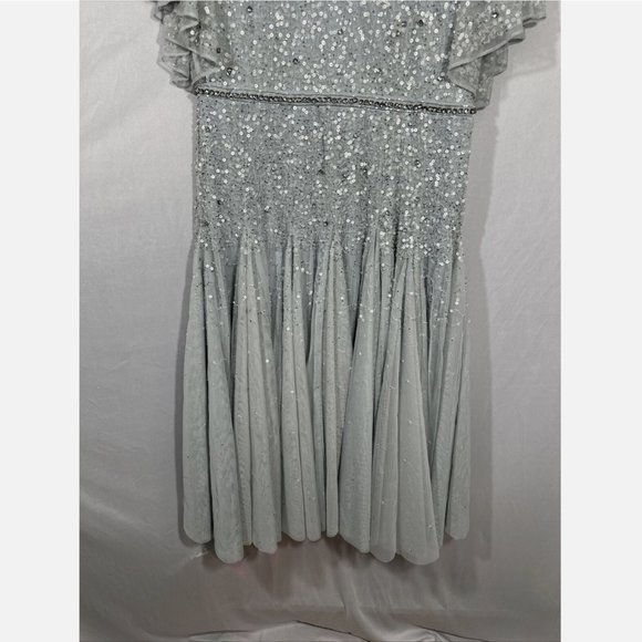 NWT $598 Mac Duggal [ 14 ] Cape Sleeve Beaded Tea A-Line Dress Powder Blue‎ - Picture 10 of 16